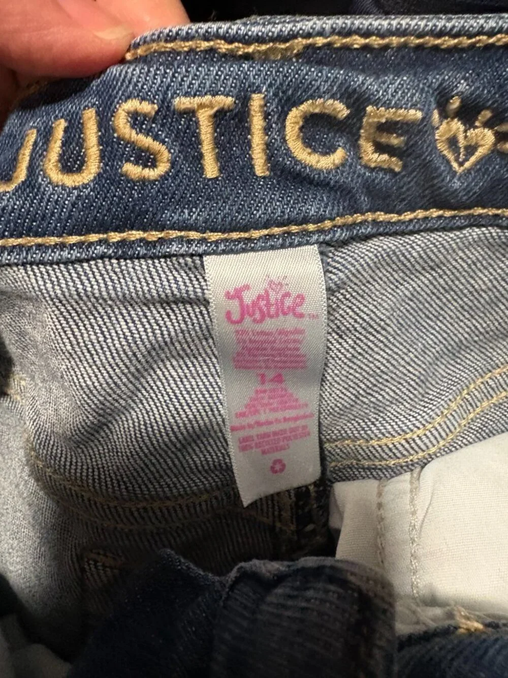 Justice Girls Denim Shorts Size 6 Rainbow Patch Distressed Cuffed Jean Shorts